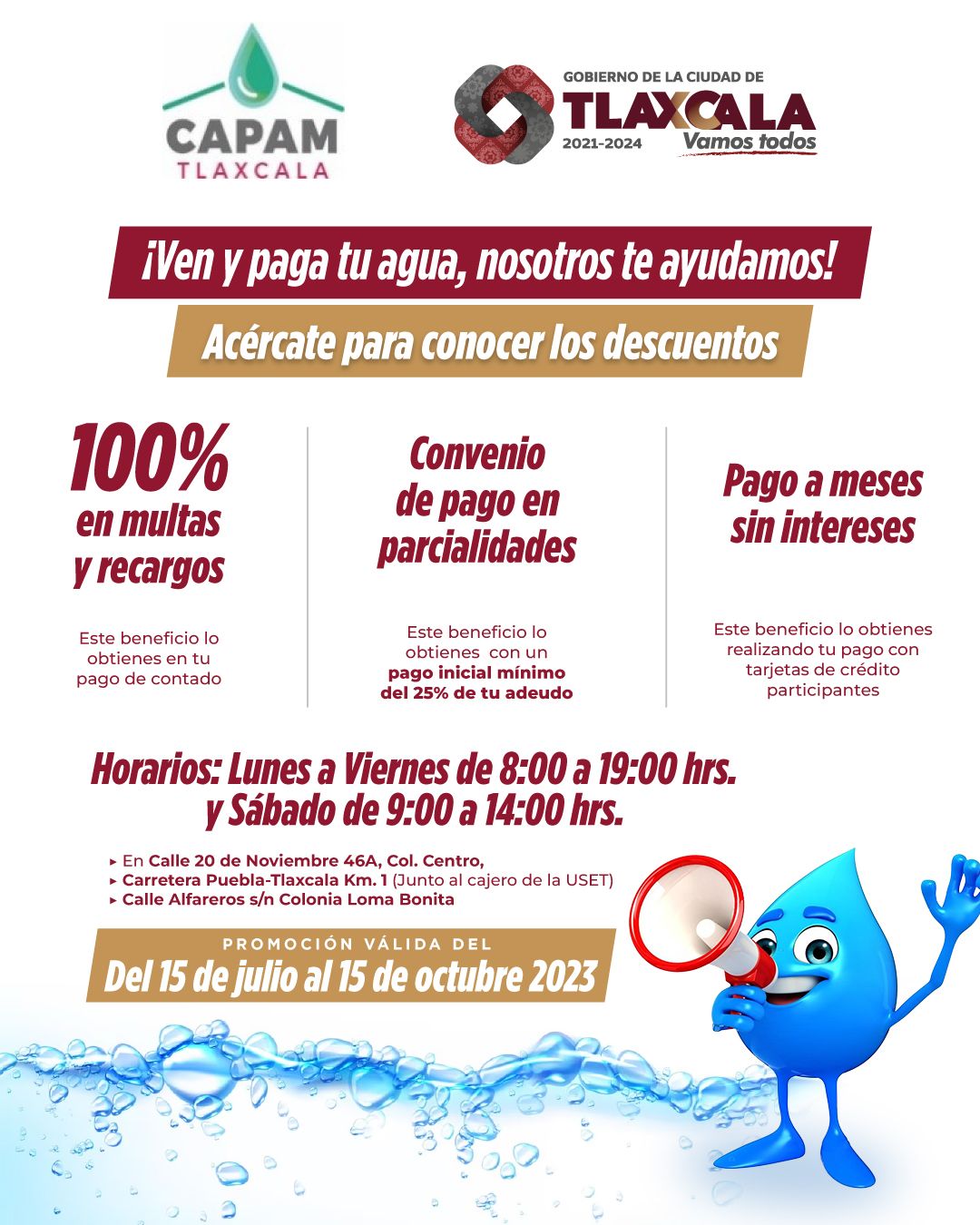 Continúa CAPAM beneficiando a capitalinos con descuentos y condonaciones en el pago de agua potable